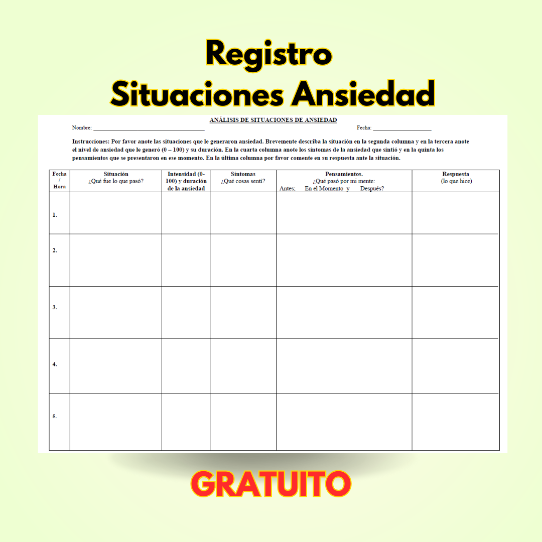 Registro Situaciones Ansiedad - ¡GRATIS !